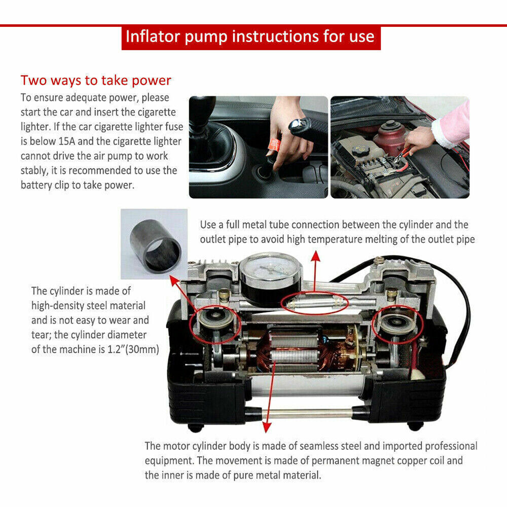 150PSI HEAVY DUTY PORTABLE 12V ELECTRIC CAR TYRE INFLATOR AIR COMPRESSOR PUMP — image 3