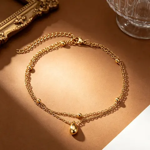 18K Gold Plated Stainless Steel Double Layer Anklet