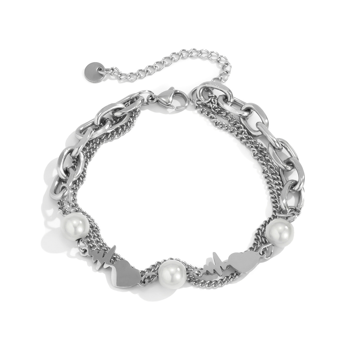 Women's Fashion Multi-layer Stainless Steel Pearl Splicing Bracelet