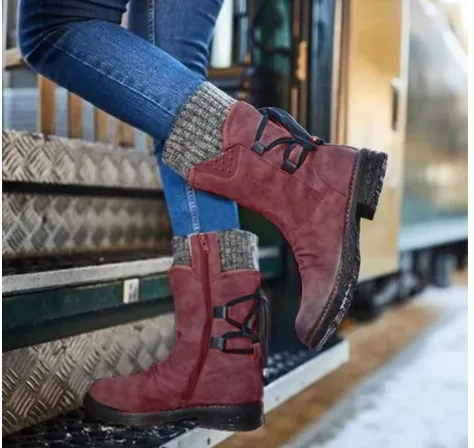 Women Winter Boots Mid Calf Snow Boots Wine - Shop at LoveMi