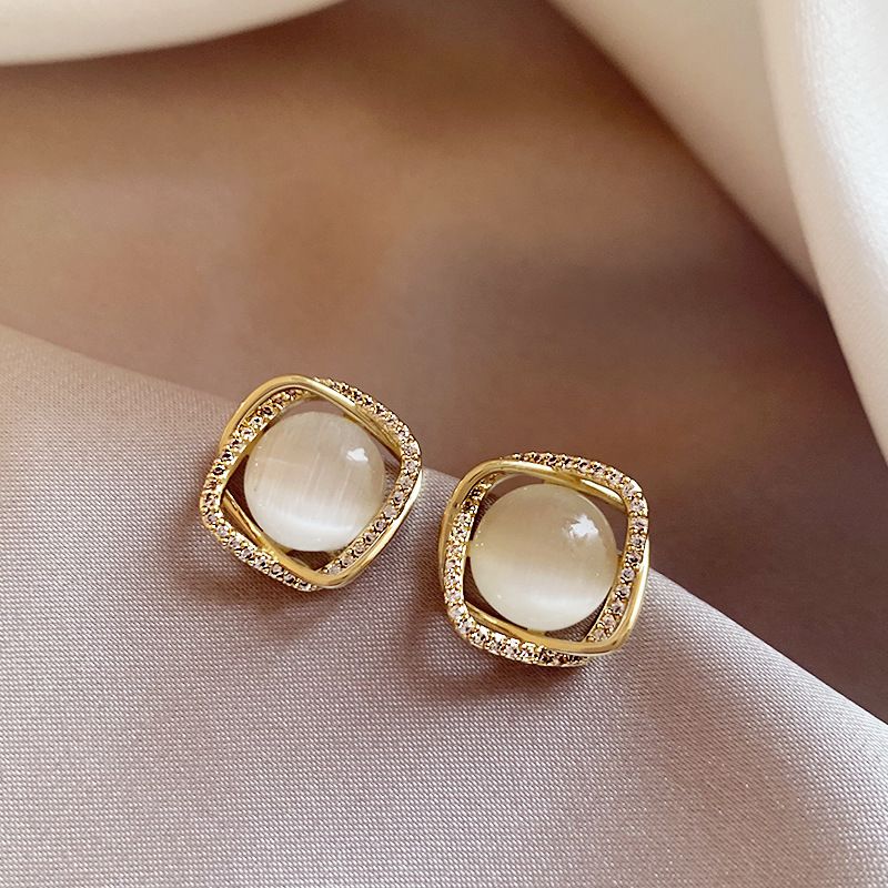 New Arrival Cat's Eye Stone & Pearl Earrings, Elegant Minimalist Premium Stud Earrings, Hot Sale Delicate Ear Jewelry For Women