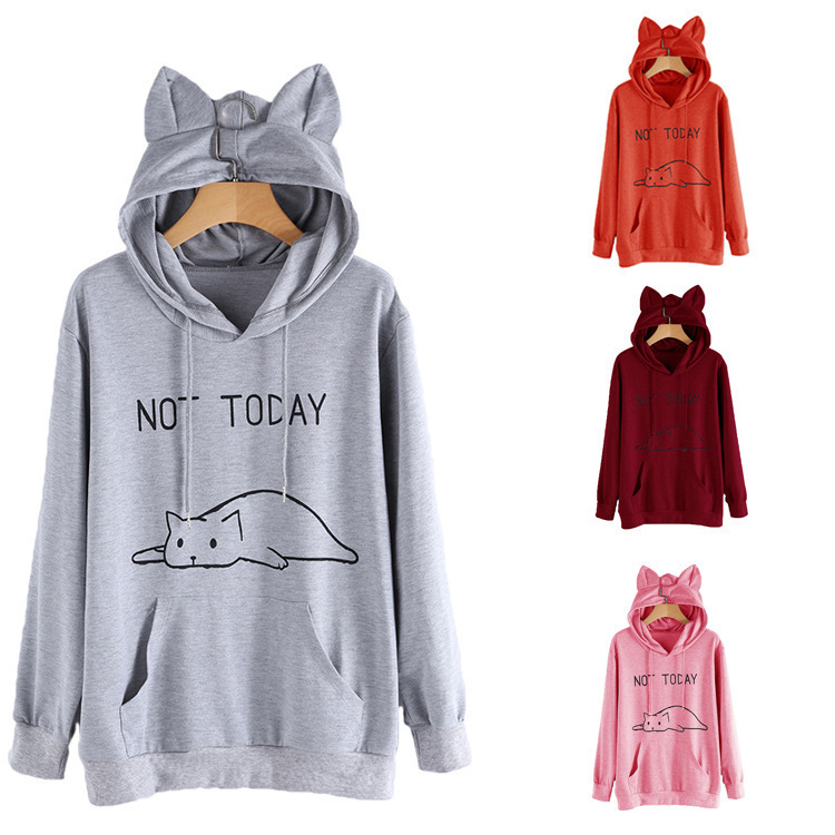 Title 5, Loose cat print hooded women