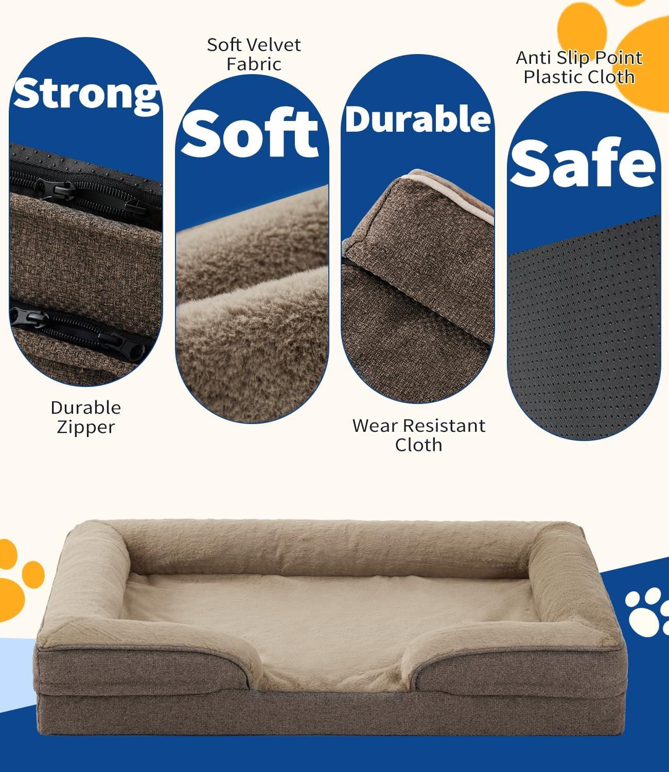 Large Dog Orthopedic Dog Sofa Supportive Foam Pet Mattress Washable And Removable Cover Egg Cell Foam Waterproof Lining Multiple Colors And Sizes Available