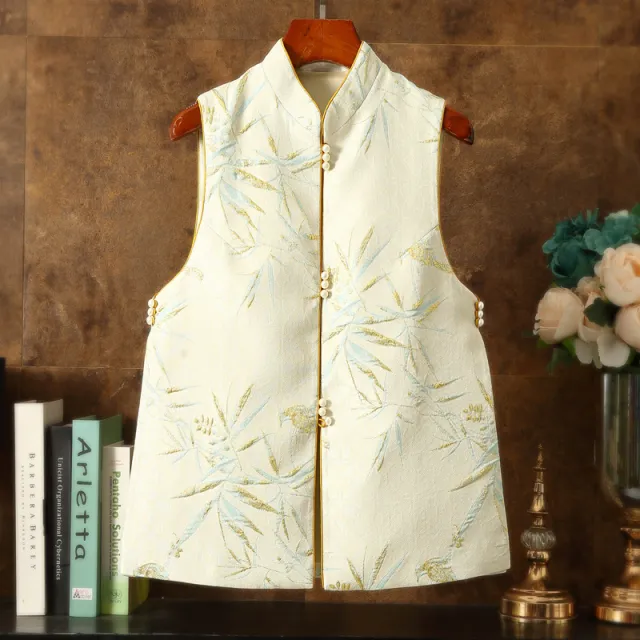 Vest Small Standing Collar Retro Straight Front Light Green - Shop at LoveMi