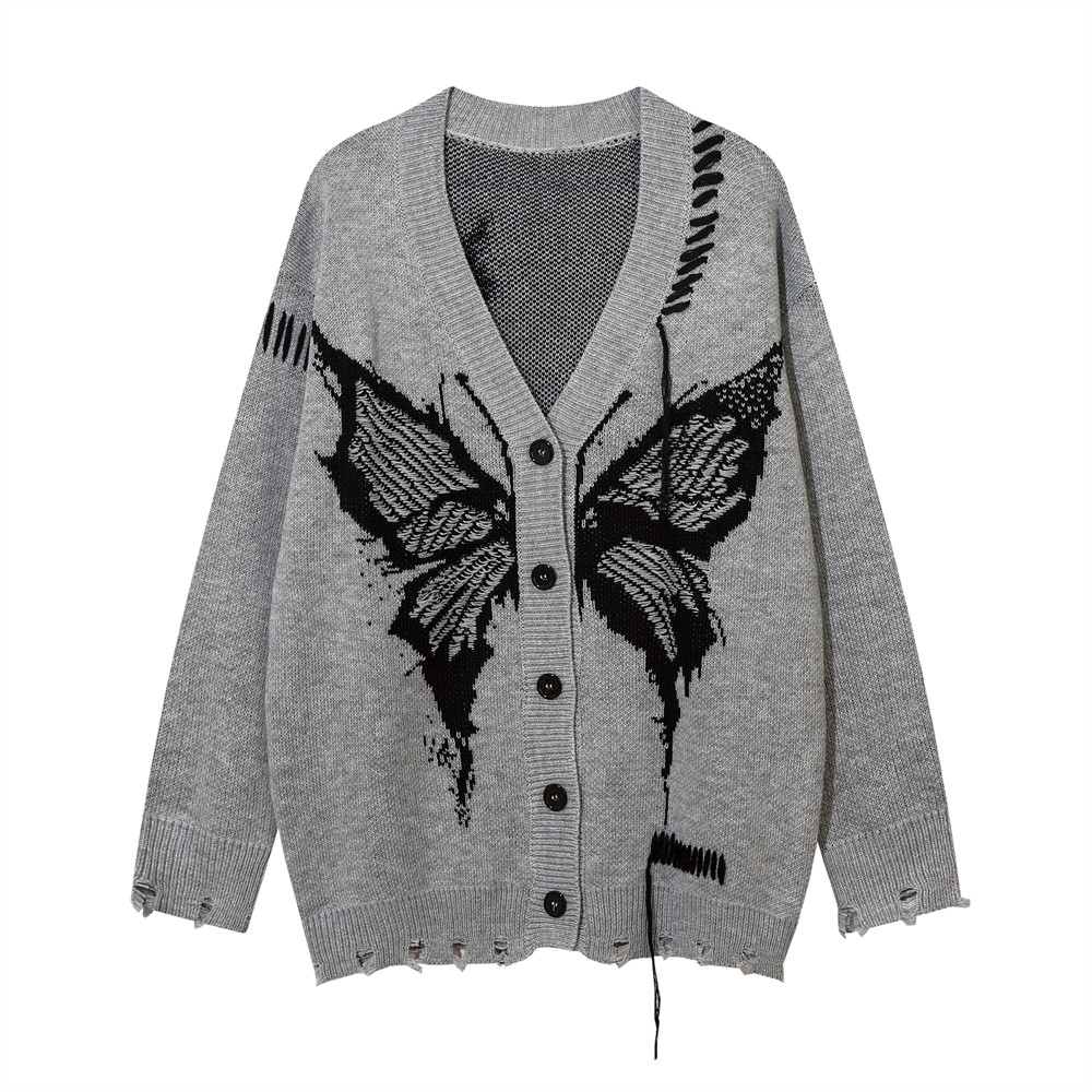 Trendy Design Butterfly Jacquard Cardigan Sweater With Rope