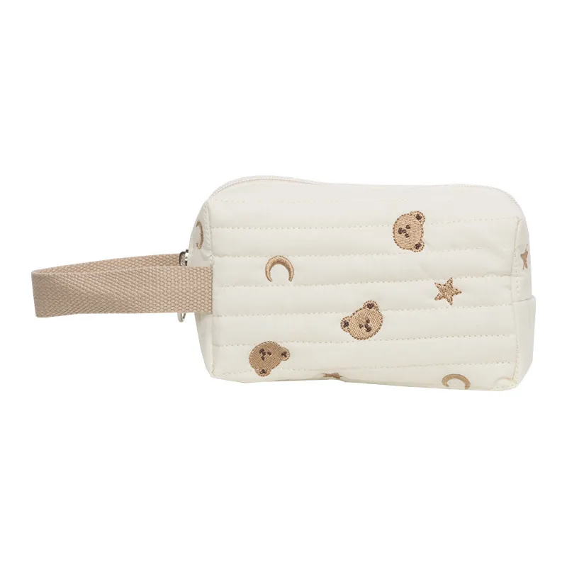 Bear Embroidery Makeup Bag One With Small For Women - Beige