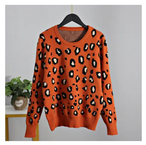 New Leopard Print Women's O-neck Sweater For Autumn And Winter - Style E