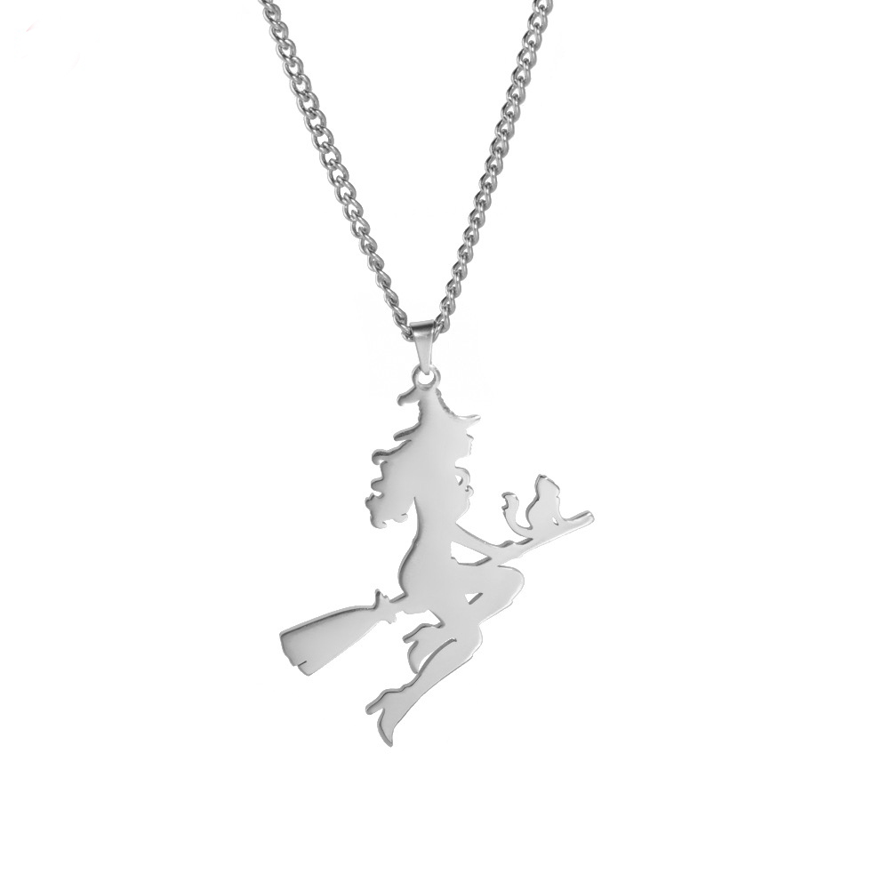 Exquisite Cat & Witch Necklace Cartoon Character Stainless Steel Pendant Necklace For Women Girl Trendy Jewelry