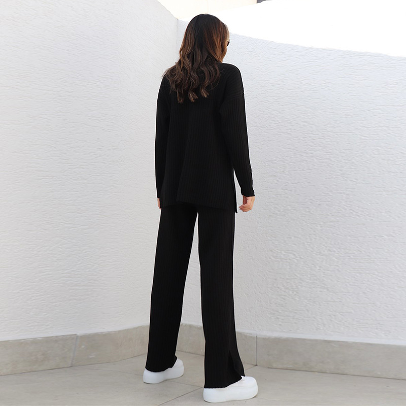 Half High Neck Long Sleeve Solid Color Knit Suit