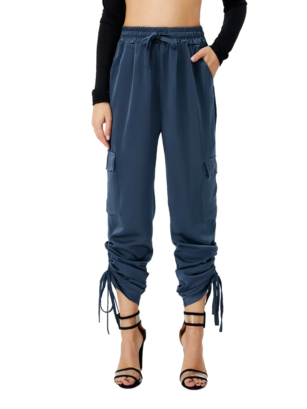 Women's Satin Jogger Pants Casual High Waist Long Lounge