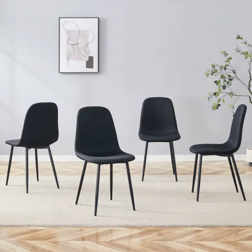Luxury Simple Chair Set Of 4 BLACK Linen Cotton Material High Resilience Dining Chair With Metal Black Leg.Integral Metal Leg Architecture,Suitab... - Shop at LoveMi