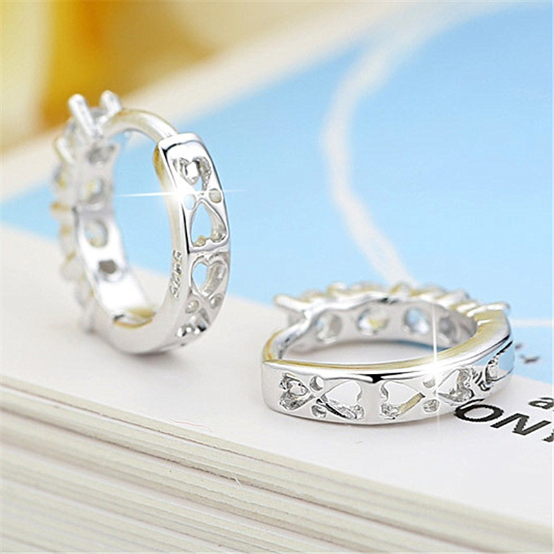 Korean Fashion Silver Hollow Heart Ear Buckle Earrings Women