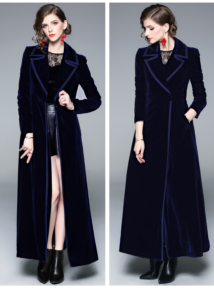 Women's Over-the-knee Long Velvet Coat