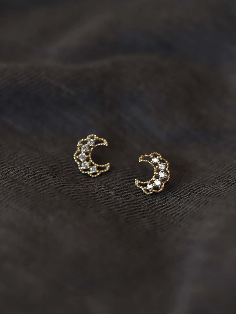 Silver Needle Stud Earrings Women's French Lace Simple Temperament