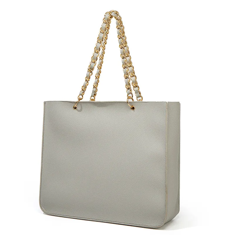 New Cross-border Fashion Women's Chain Bag Ladies Lychee Pattern Portable - Grey