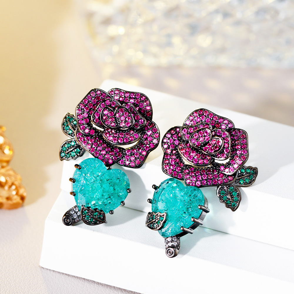 Heart Zircon Colored Treasure Earrings