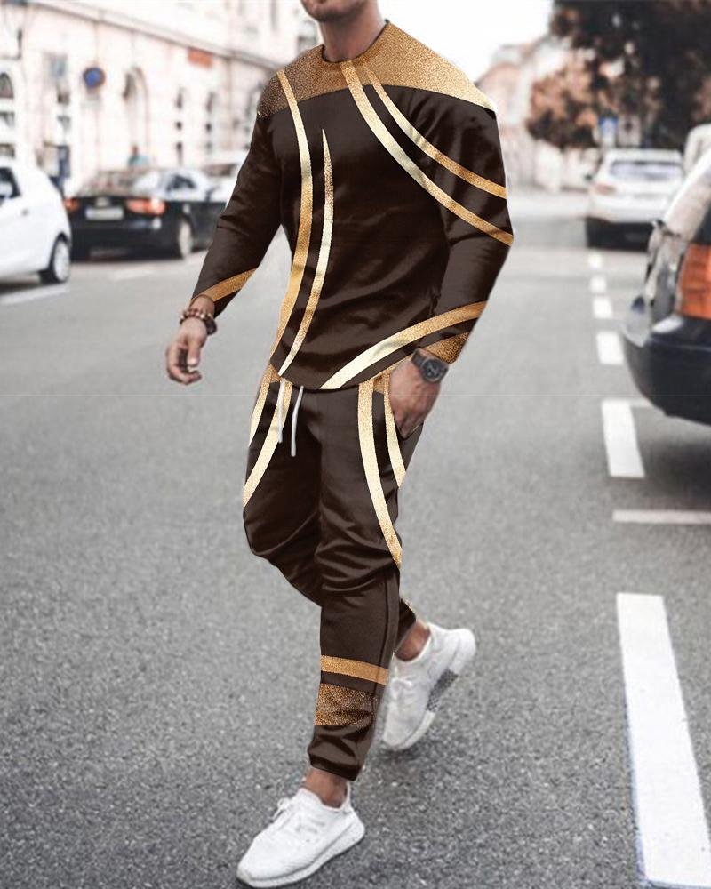 3d Digital Printing Crew Neck Sweater Sports Trousers Suit