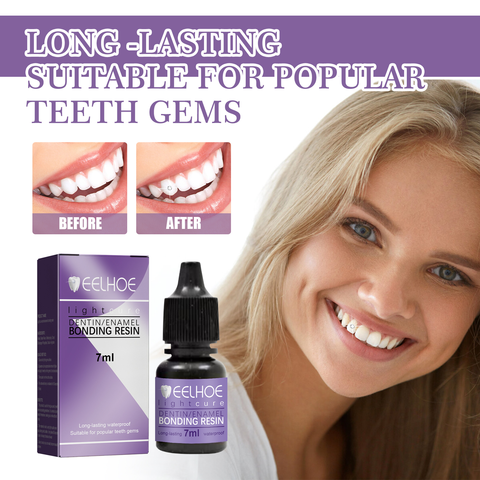 EELHOE Tooth Gem Decorative Glue, DIY Fashionable Jewelry Bonding Teeth Gems Light Cured Adhesive Glue image 4