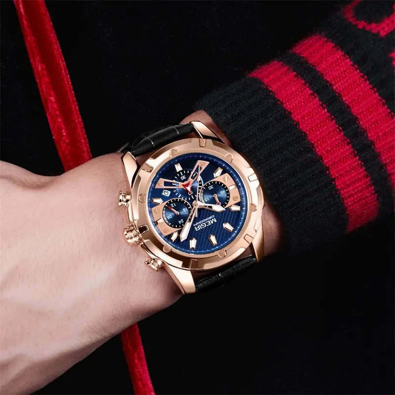 Waterproof Multifunctional Chronograph Luminous Leather Sports Quartz