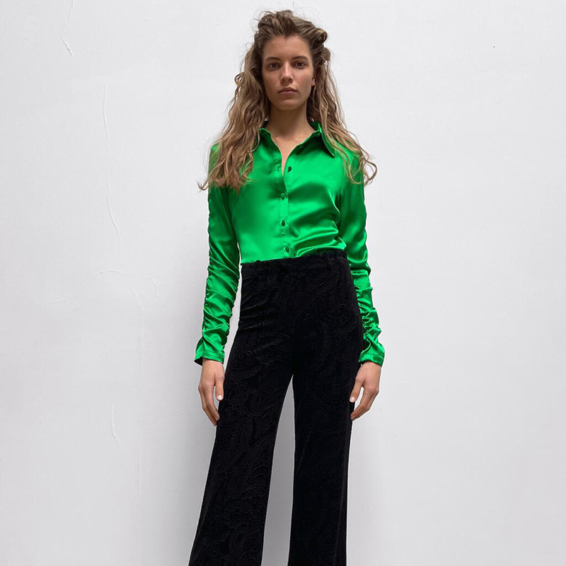 Ladies Fashion Pleated Slim Fit Blouse
