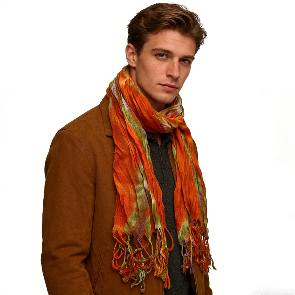 Lightweight Dress Scarf, Bold Orange Red Floral