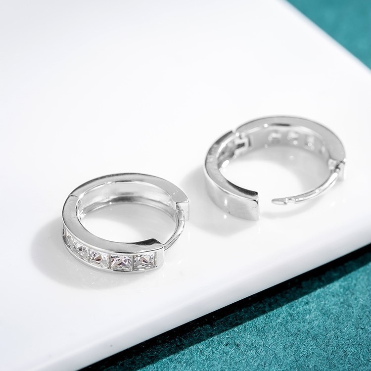 S925 Sterling Silver Square Diamond Ear Buckles