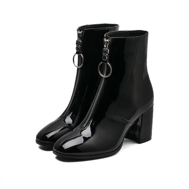 South Korea's New Square Toe Thick Heel Ankle Boots Black - Shop at LoveMi
