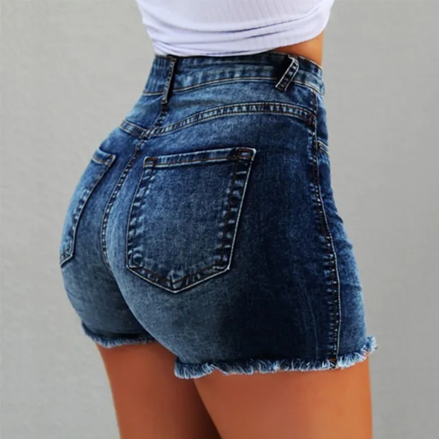 Women's Denim Shorts Fringed Hole High Waist Hot Pants Blue - Shop at LoveMi