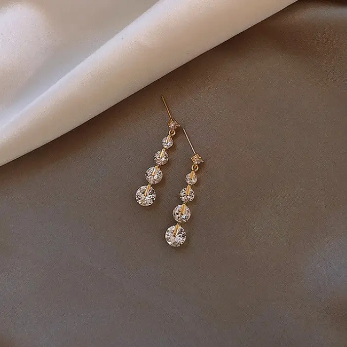Simple Temperament Long Earrings With Bright Zircon