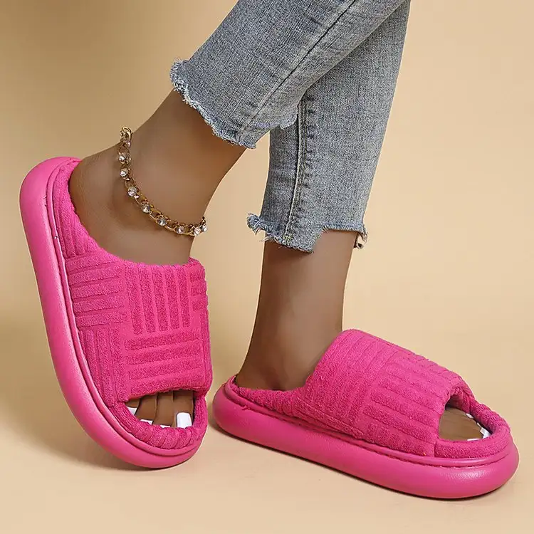 European And American Women's Plus Size Thick Bottom One Word Towel Slippers