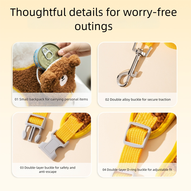 Cat Walking Rope, Vest Style Dog Cartoon Animal Wool Grain Leash, Autumn And Winter Pet Cat Leash