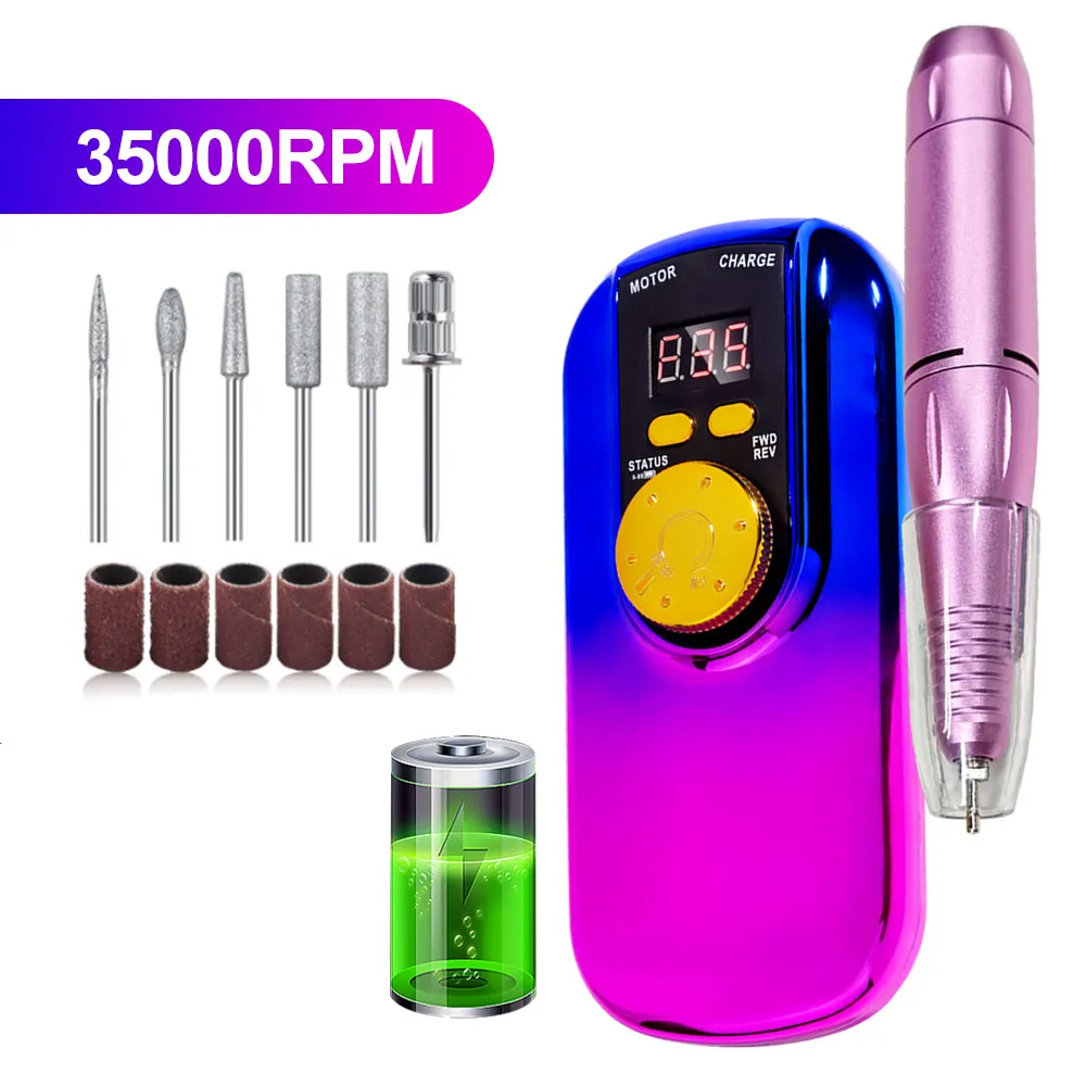 Portable Electric Nail Drill Cordless,35000 RPM Electric Nail File With Holder,Rechargeable Nail Drill E Filer For Nails,Electric Nail Buffer Nail ...