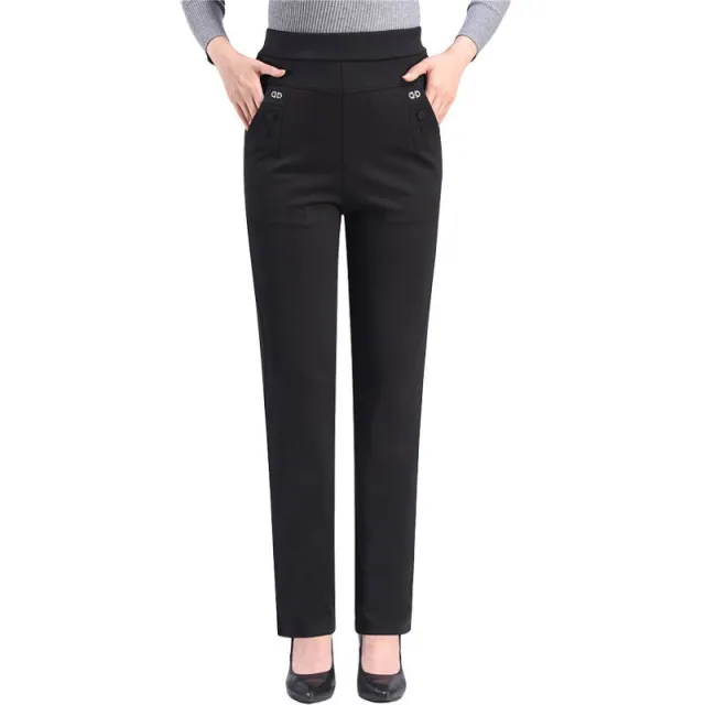 Middle aged Women's Pants Loose High Waist Straight Casual Black - Shop at LoveMi