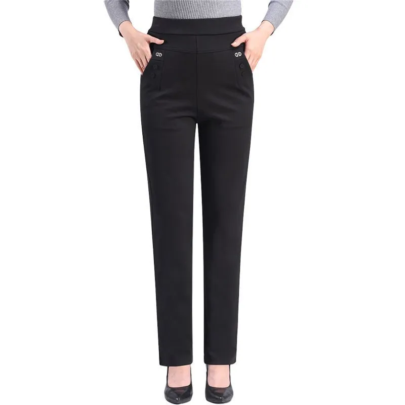Middle-aged Women's Pants Loose High Waist Straight Casual - Black