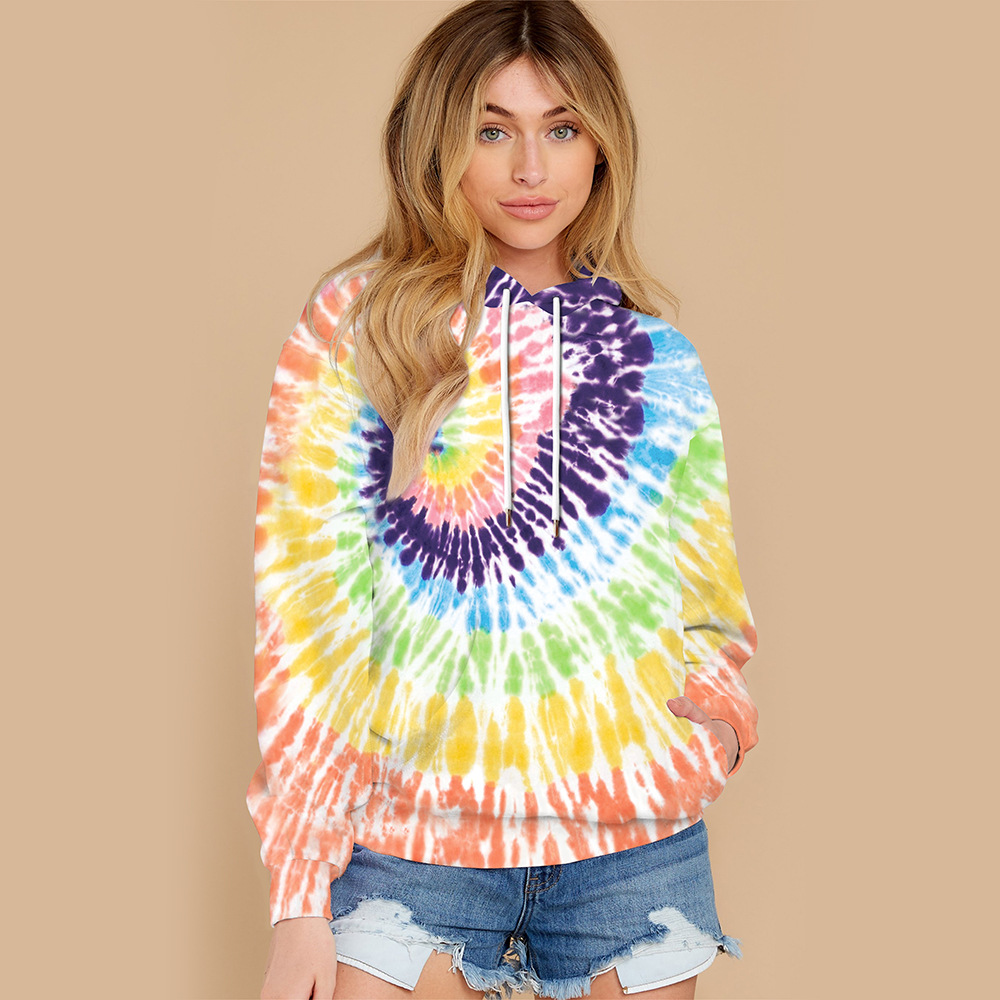 Women's Top Tie Dye Hooded Long Sleeve Pocket Sweatshirt