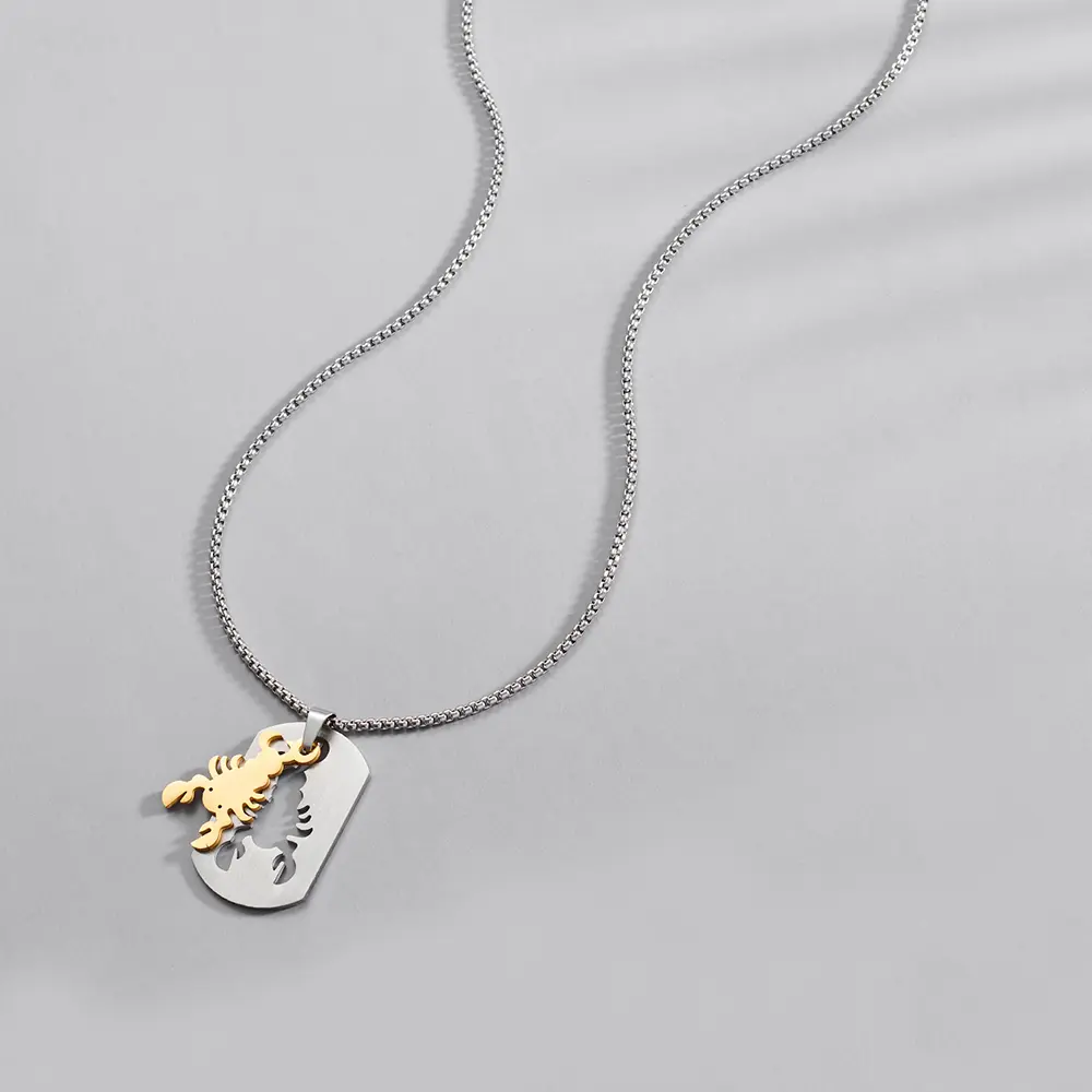 Gold Scorpion Puzzle Pendant Necklace Scorpio Stainless Steel Dog Tags Box Chain Necklaces