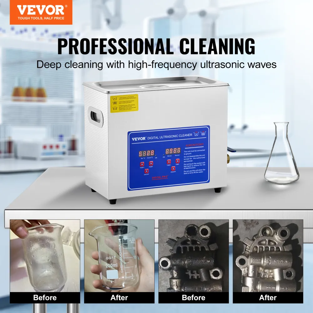 VEVOR Commercial Ultrasonic Cleaner 6L Professional Ultrasonic Cleaner 40kHz With Digital Timer&Heater 110V Excellent Cleaning Machine For Watch Instruments Industrial Parts Excellent Cleaner Solution