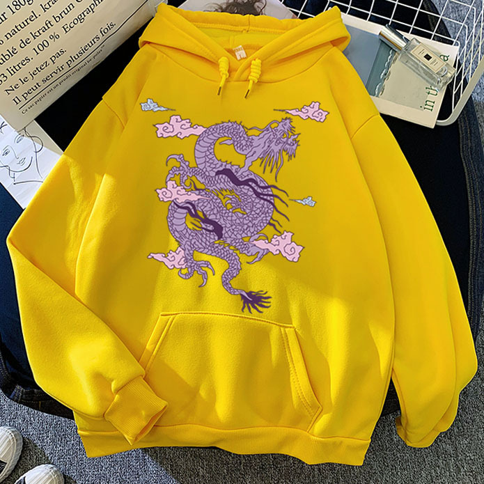 Title 14, Purple Dragon Cloud Printed Hooded Hoodie