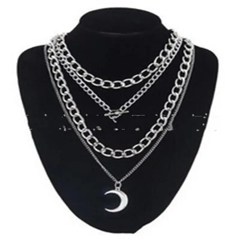 Punk Hip-hop Multi-layer Metal Chain Can Peach Heart Lock Necklace Sweater Chain
