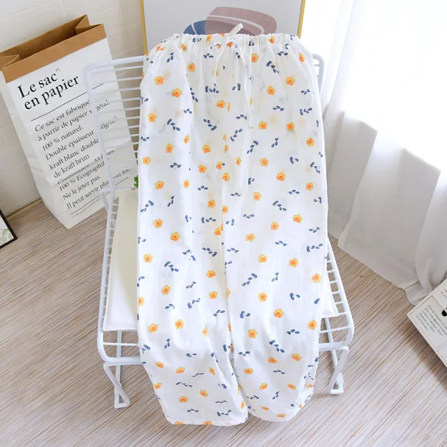 Women's Cotton Double Layer Gauze Multicolor Home Pajama Pants Small Yellow Flower - Shop at LoveMi