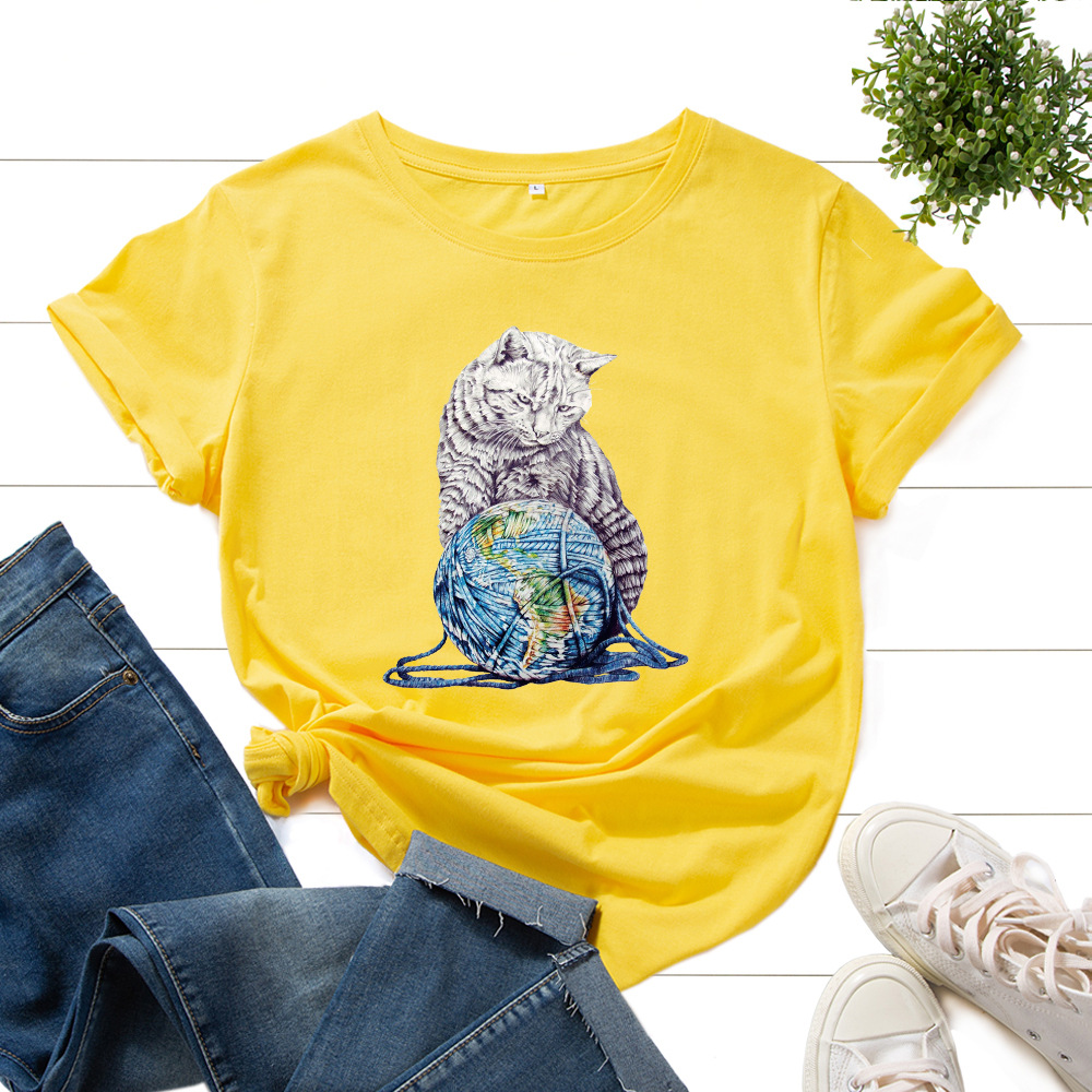 Women's Hydrangea Cat Loose Short Sleeve T-Shirt