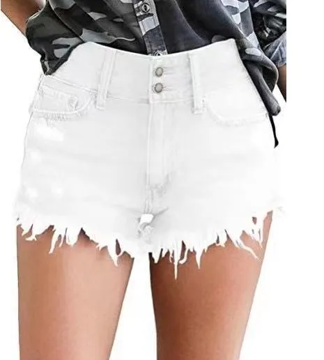 Sexy Denim Shorts With Buckles And Slits White - Shop at LoveMi