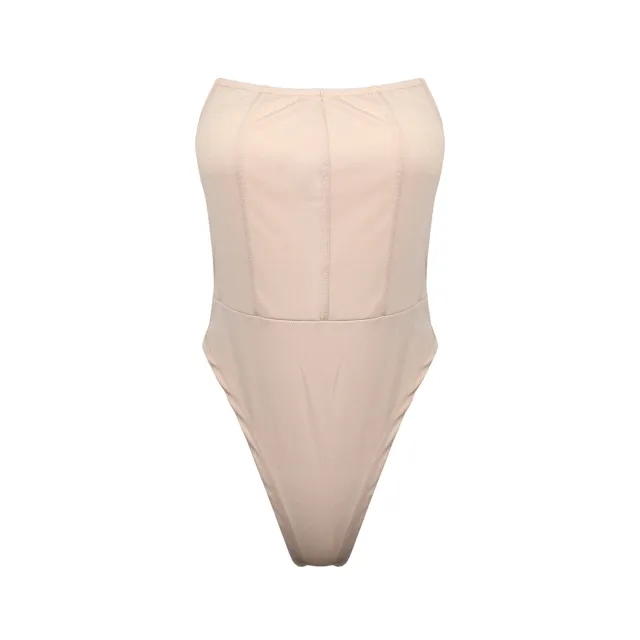 Basic Strapless Tube Top Jumpsuit Women Apricot - Shop at LoveMi