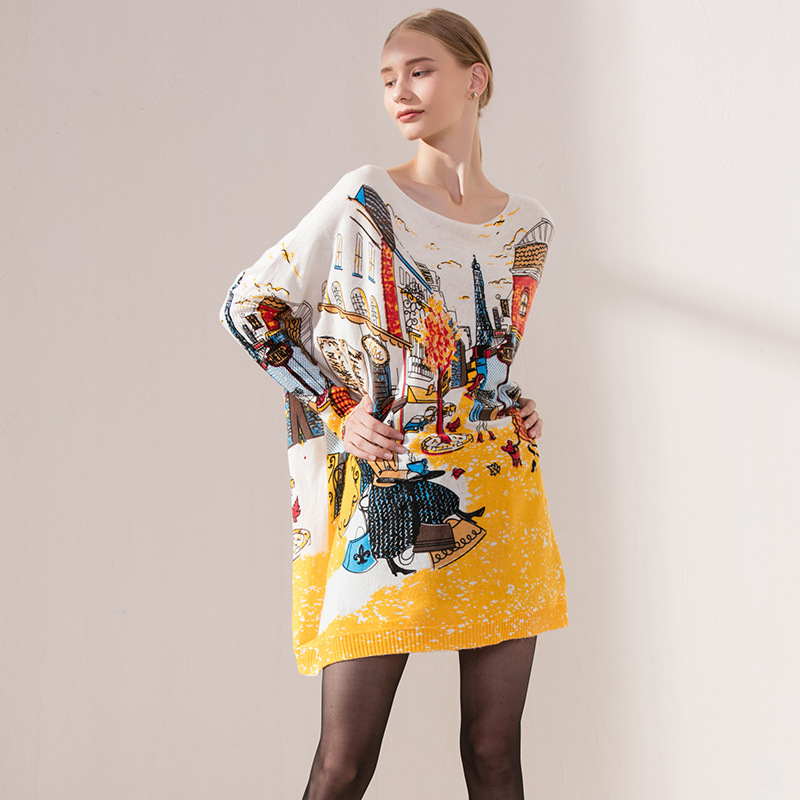 Women's One Piece Pullover Knitted Sweater Print