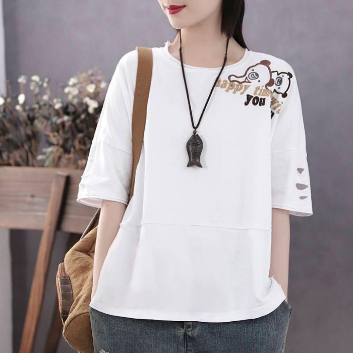 Women's Loose Plus Size Stitched T-shirt Top