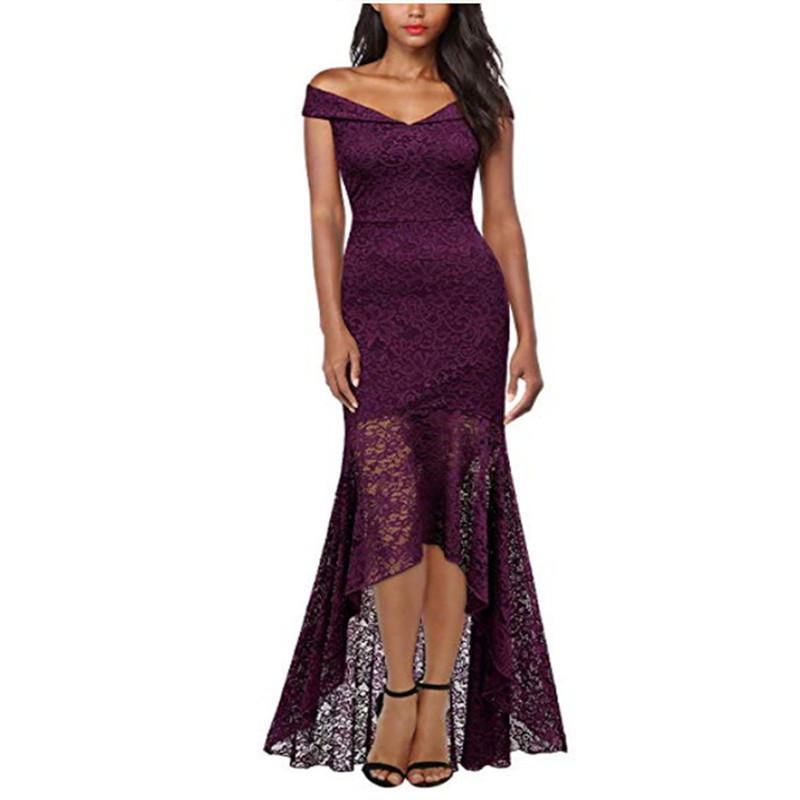 Lace Off-Shoulder Long Sheath Dress