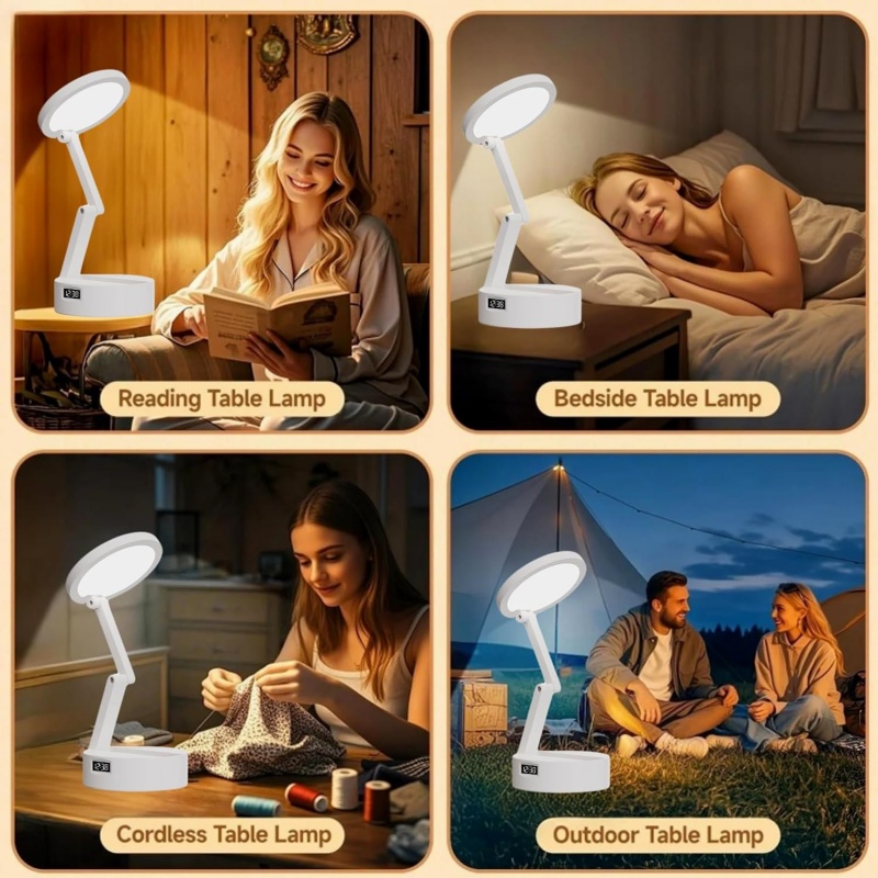 Foldable Book Lamp With LED Clock & Touch Control Night Light For Office, Bedroom, Study