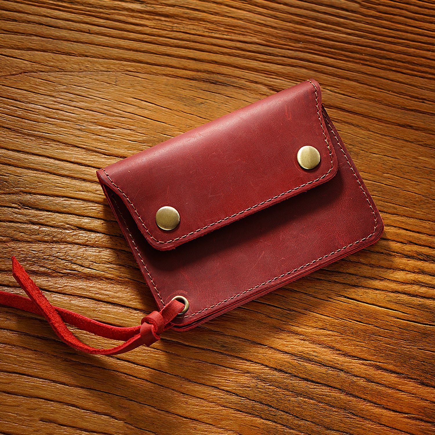 Top Layer Cowhide Simple Card Holder Handmade Red - Shop at LoveMi