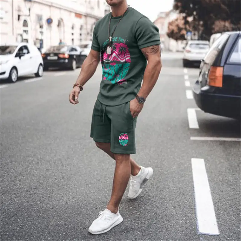 Men's European And American Short-sleeved Printed Casual T-shirt Suit Multi-color