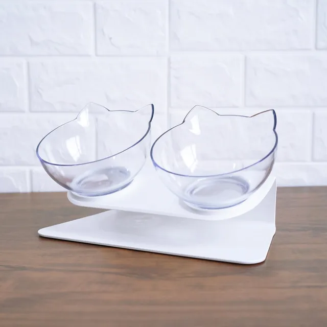 Non Slip Double Cat Bowl With Raised Stand Pet Food Cat Feeder Protect Cervical Vertebra Dog Bowl Transparent Pet Products Double Transparent And... Double Transparent And Box - Shop at LoveMi